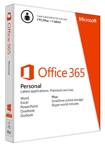 Microsoft Office 365 Personal- PC, Mac, Android, Apple iOS - 1 tablet, 1 PC/Mac Retail Box - TechSupplyShop.com