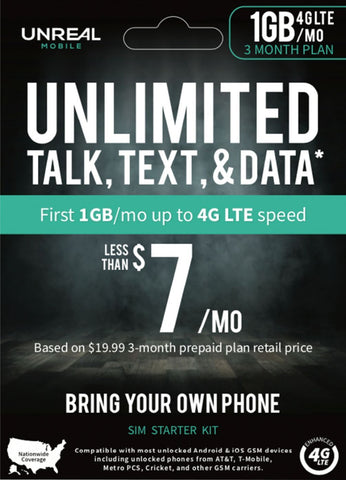 UNREAL Mobile 3-Month SIM Kit (1GB 4G/Month) | UNREAL Mobile