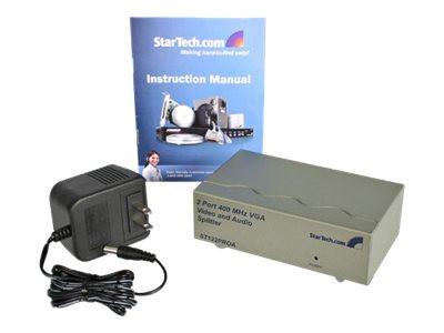 StarTech.com 2 Port High Resolution VGA Video Splitter with Audio - 400 MHz - Video/audio splitter - desktop - for P/N: ST121RGB, ST121EXTGB, ST121R, ST121EXT - TechSupplyShop.com